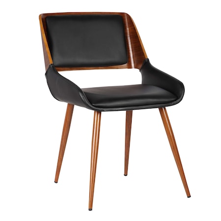 Armen Living Panda Mid-Century Dining Chair in Walnut Finish and Black Faux Leather LCPNSIWABL